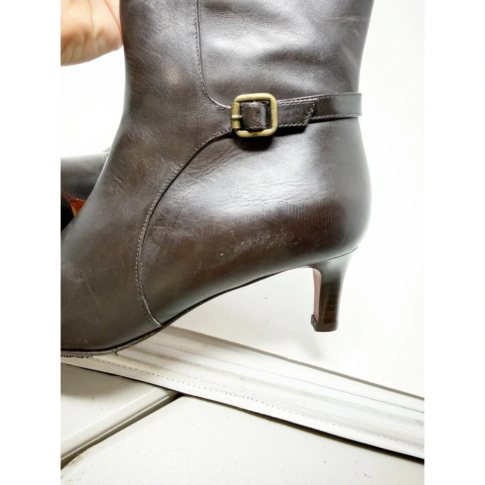 Ralph Lauren Y2K Leather Knee High‎ Boots Pointed Toe Kitten Heel Black Size 8 B